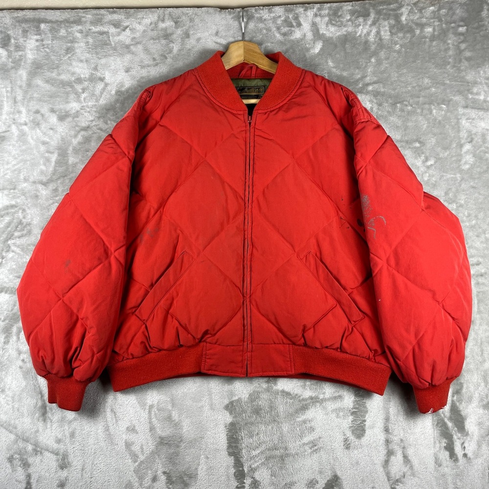 Vintage Eddie Bauer Puffer Jacket Mens XL Red Goose Down Quilted Bomber 80s